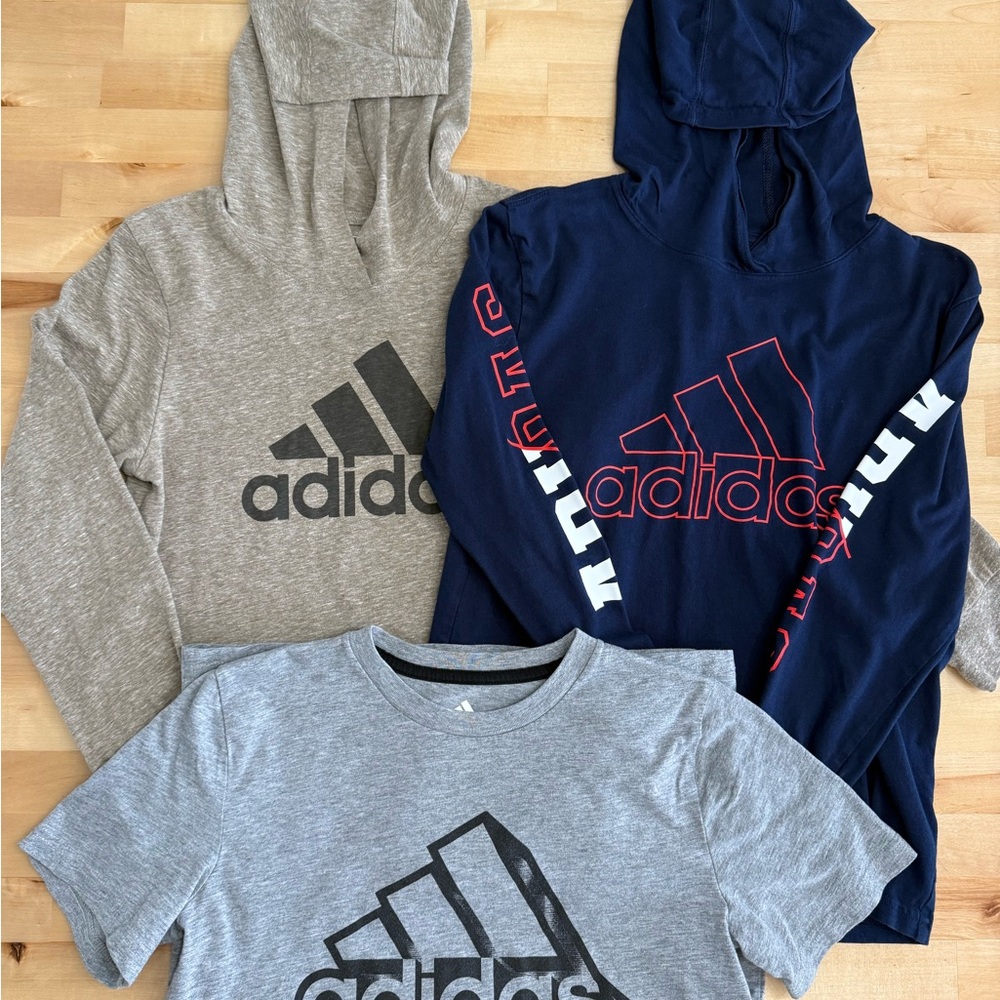 Boys Adidas Tops Bundle Size Small (Sz 8) (2) Hoodie + (1) TeeShirt EUC